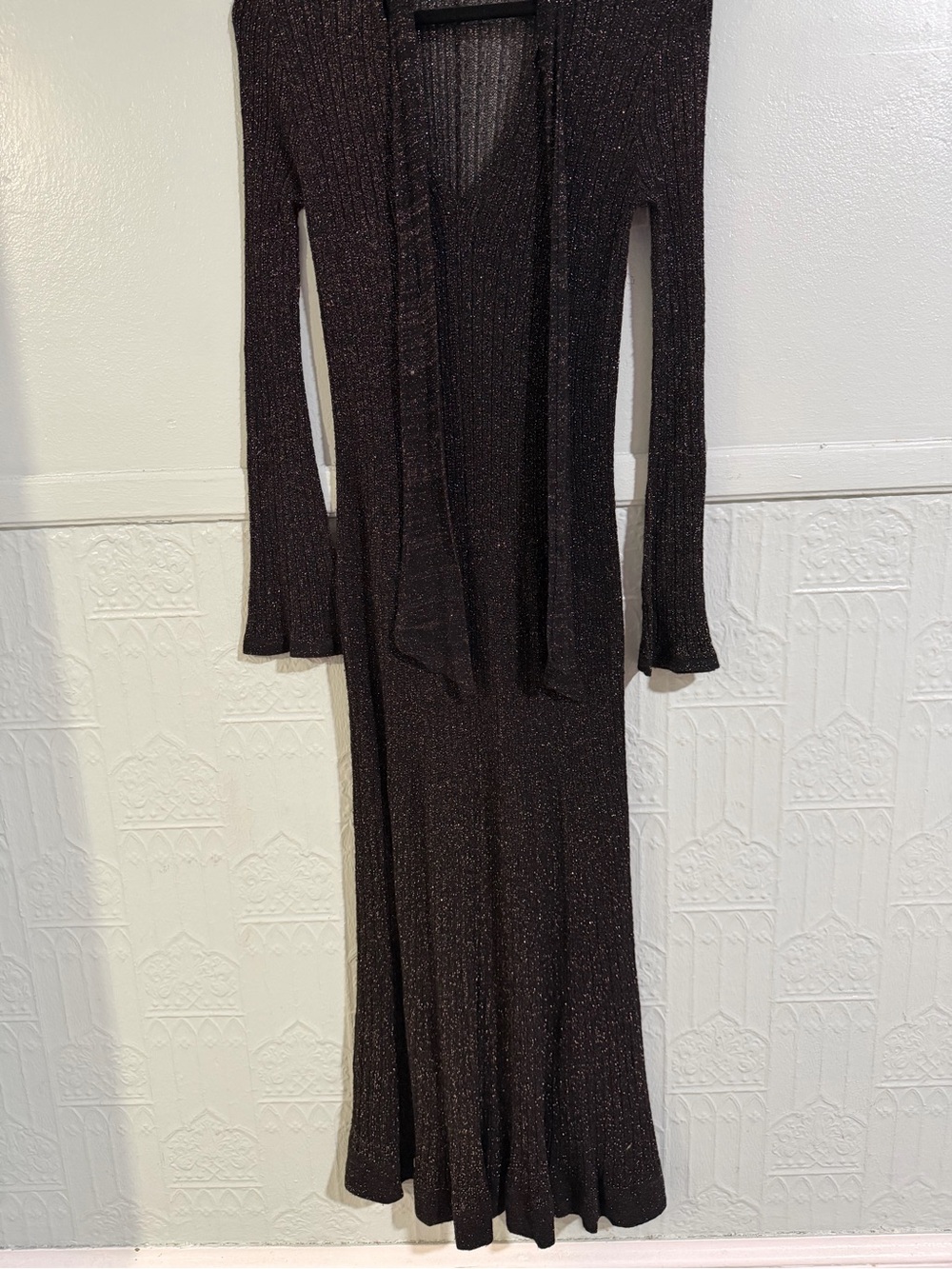 Zara Black Metallic Maxi Dress with Tie Neck